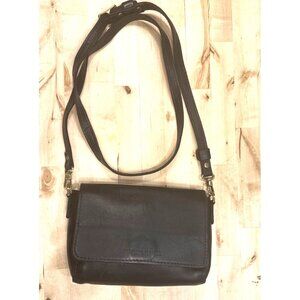 Portland Leather Black Crossbody Bag With Adjustable Strap & Magnetic Closure